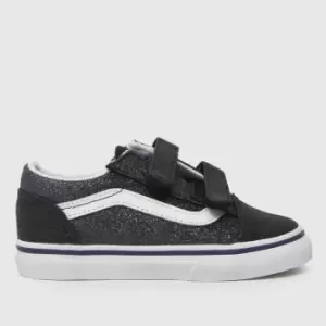 image of Vans Black & Navy Old Skool V Glitter Girls Toddler Trainers