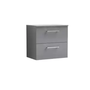 image of Nuie Arno 600mm Wall Hung 2 Drawer Vanity & Worktop Cloud Grey