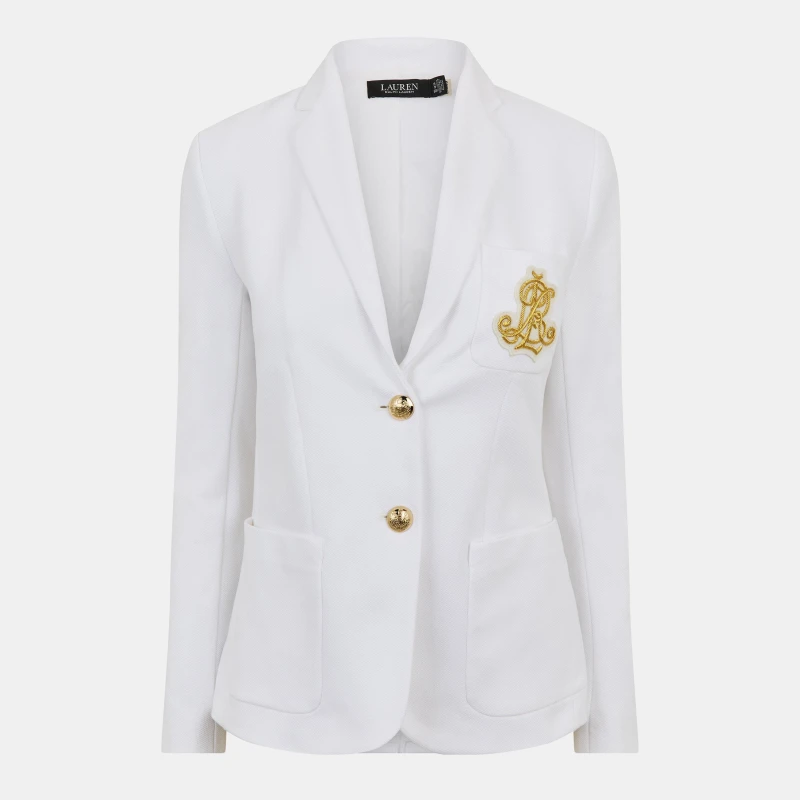 Image of Lauren by Ralph Lauren Womens Bullion Jacquard Cotton Long Sleeve Blazer White female 14 (L)
