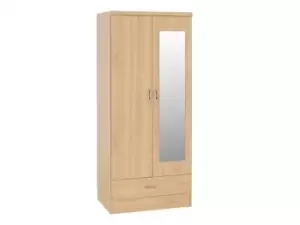 Image of Seconique Nevada Sonoma Oak 2 Door 1 Drawer Mirrored Wardrobe