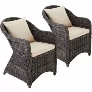 image of Tectake 2 Garden Chairs In Luxury Rattan With Cushions Grey