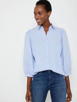 image of Mint Velvet Chambray Puff Sleeve Shirt - Blue, Size 14, Women