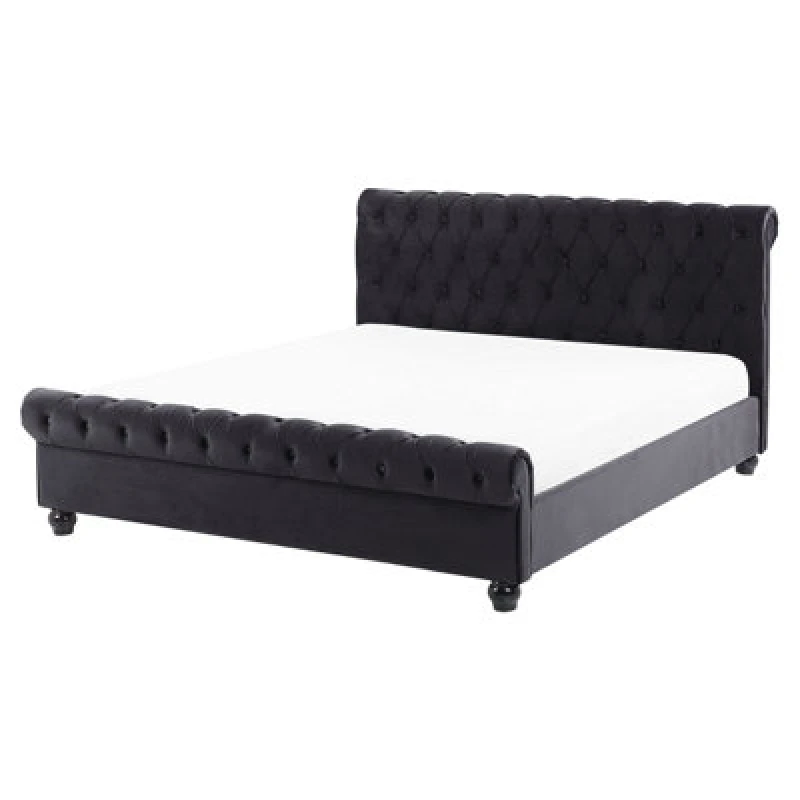 Image of Beliani Bed Velvet Avallon 160 X 200 Cm (Eu King Size) Black