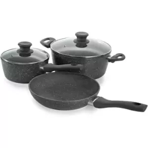 image of Schallen - Anthracite Grey 5pce Kitchen Cookware Non Stick Frying Pan Saucepan Cooking Stock Pot Full Pan Set with Lids - Black Soft Handles