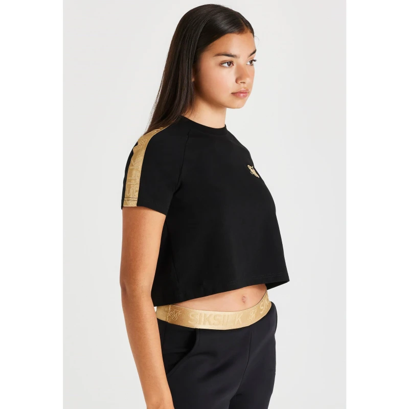 Image of SikSilk Metallic Taped Raglan T-Shirt - Black 9 - 10 Years