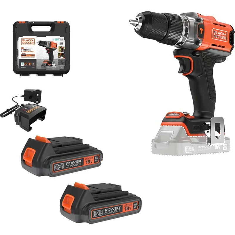 Image of Black and Decker BCD383 18v Cordless Combi Drill BCD383D2XK Batteries: 2 x 2ah Li-ion