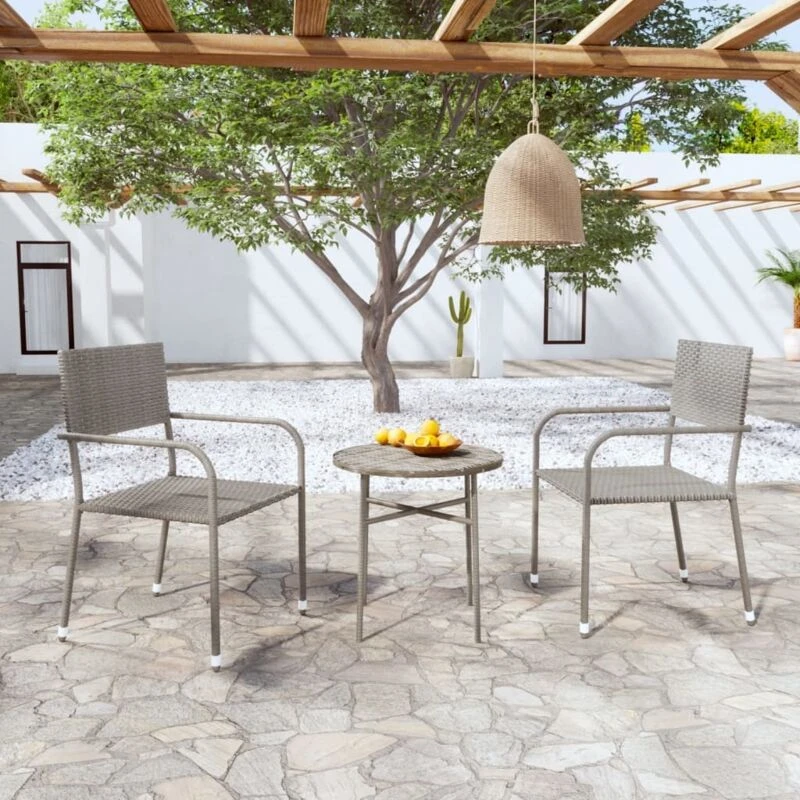 Image of VIDAXL 3 Piece Garden Dining Set Poly Rattan Grey Vidaxl 8720286902394
