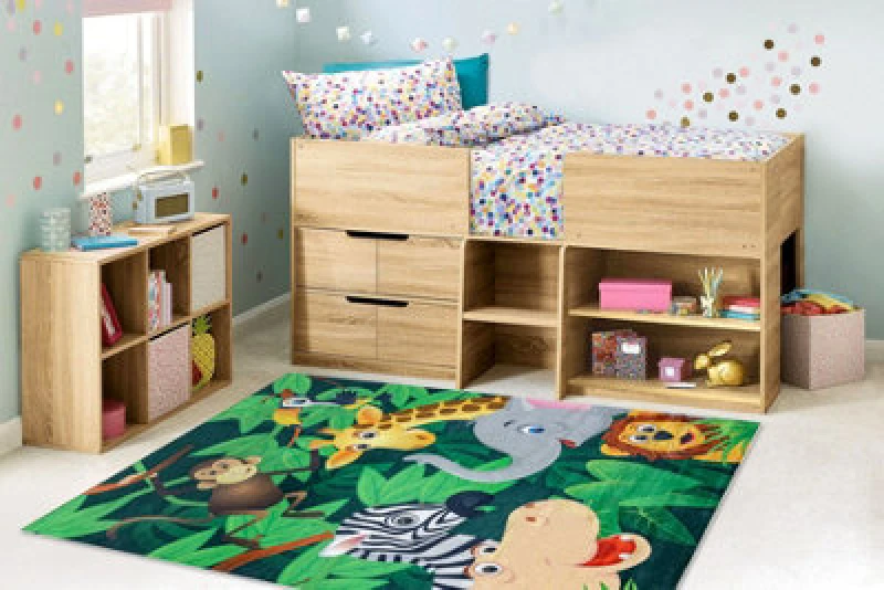 Image of RugsX Bambino 2705 Washing Carpet Animals, Africa For Children Anti Slip - Green / Brown 80X150 Cm