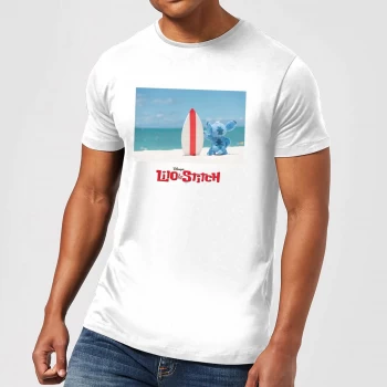 Image of Disney Lilo And Stitch Surf Beach Mens T-Shirt - White - XS