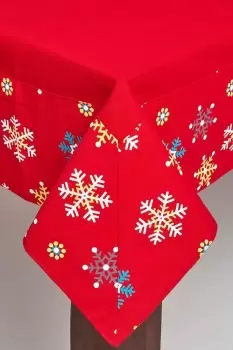Image of Cotton Christmas Snowflake Border Tablecloth, 137cm x 178cm