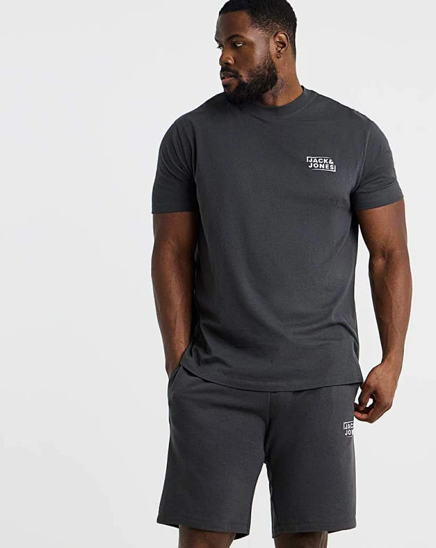 Image of jack & jones Jack & Jones Ken T-Shirt & Shorts Set Charcoal - JACK & JONES - Size: 3XL Top / 50" Waist Charcoal Male 3XL Top / 50" Waist JK63013