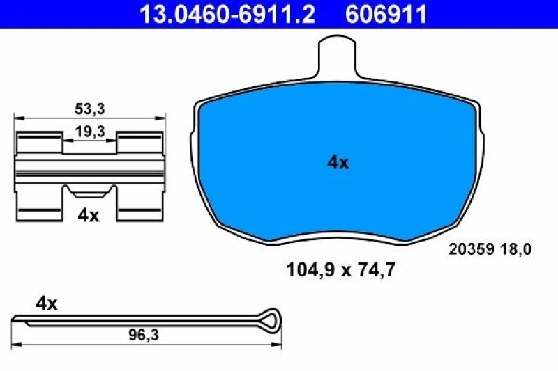Image of ATE 13.0460-6911.2 Brake pad set excl. wear warning contact, with accessories Brake Pad Set,disc brake (402)