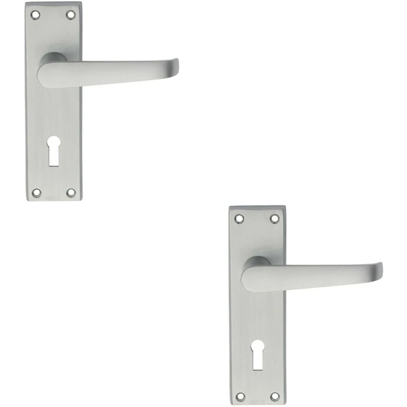 Image of Loops 2x PAIR Straight Victorian Handle on Lock Backplate 150 x 43mm Satin Chrome Multi