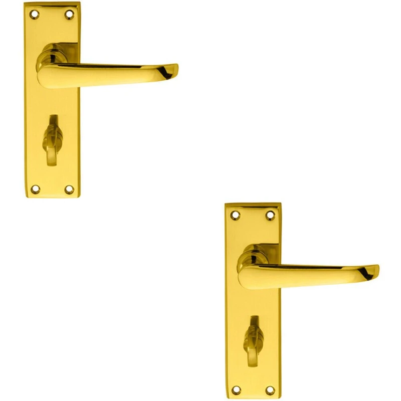 Image of Loops 2x PAIR Straight Victorian Lever on Bathroom Backplate 150 x 42mm Brass Metallics