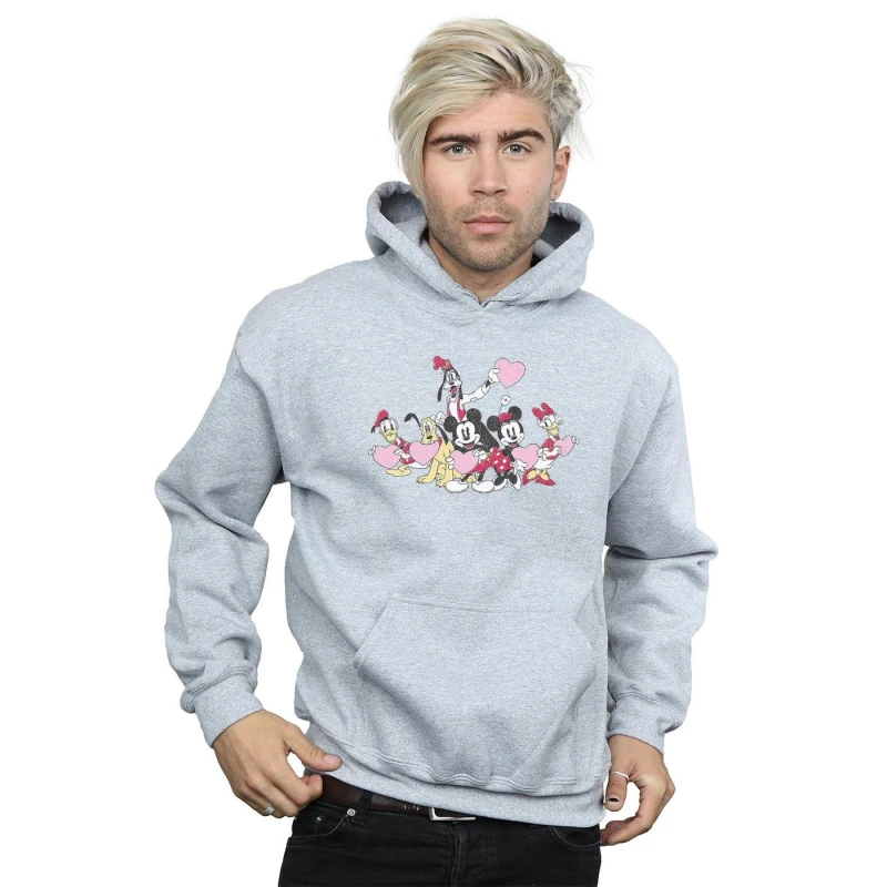 Image of Disney Men Mickey Mouse Love Friends Hoodie in Grey Size: large Grey L Male 5059114431618
