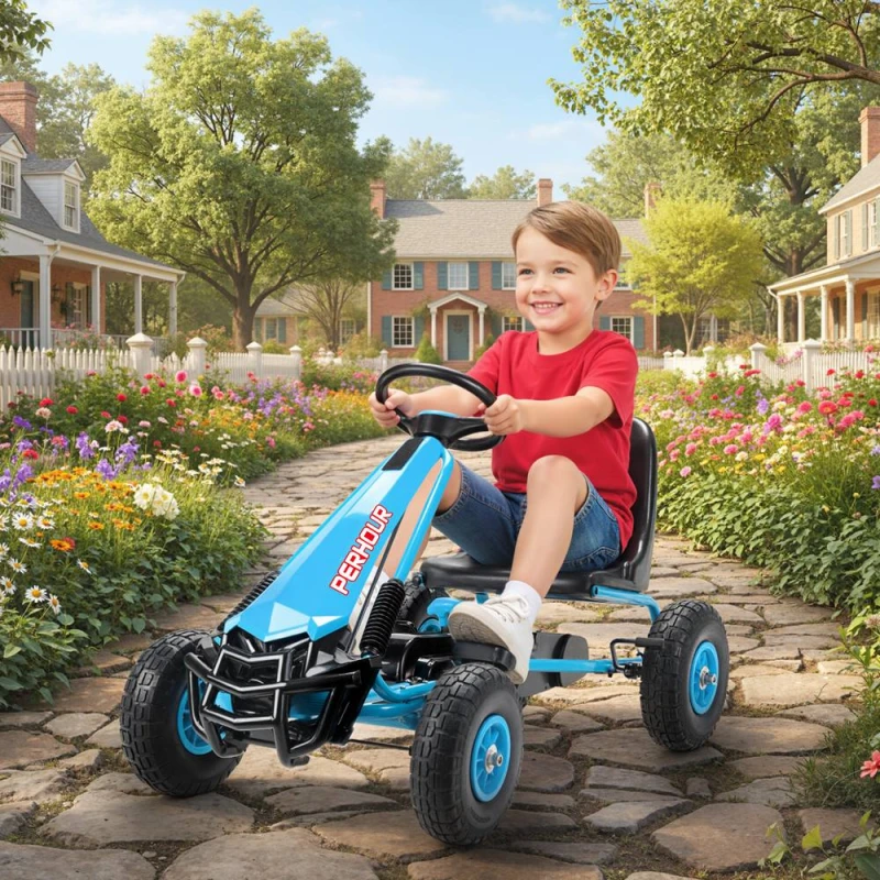 Image of AIYAPLAY Kids Pedal Go Kart with Adjustable Seat, EVA Tyres in Blue Blue Unisex