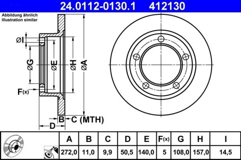 Image of ATE 24.0112-0130.1 Brake disc solid, Coated Brake Disc (82)