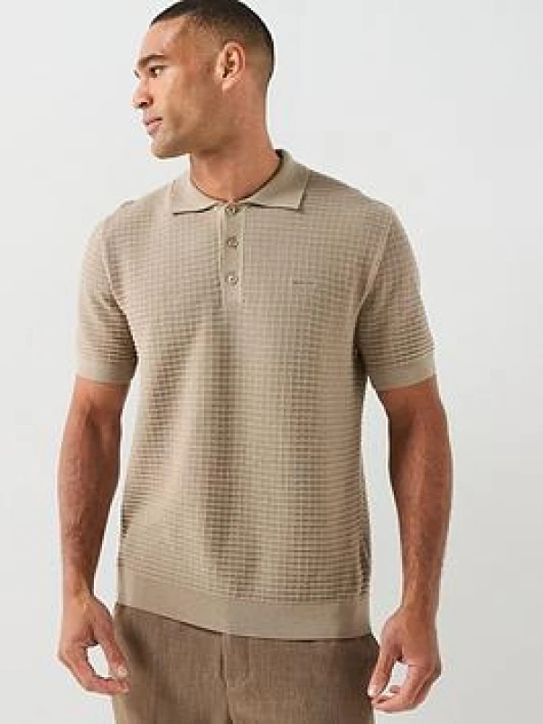 Image of Gant Cotton Texture Polo Shirt - Beige Beige X2IQ0 Male 2XL,L,M,S