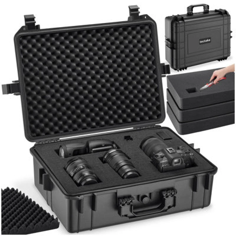 Image of Tectake Camera Case - Abs Plastic Shell, 4 Thick Foam Inserts, Snap Closures, 35 Litres L - Black