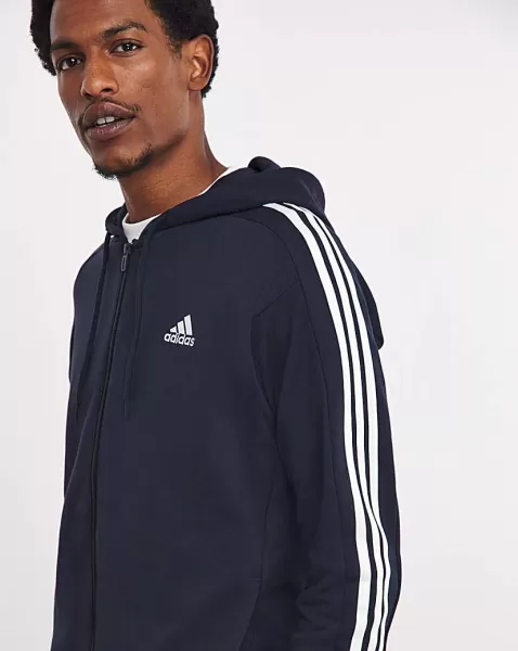 Image of Adidas adidas 3 Stripes Full Zip Hoodie Ink/White Male M37/40 ZX70702