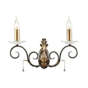 Image of 2 Light Indoor Candle Wall Light Gold, Floral Leaves Design, E14
