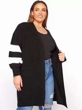 Image of Yours Balloon Sleeve Varsity Cardigan - Black, Size 18-20, Women