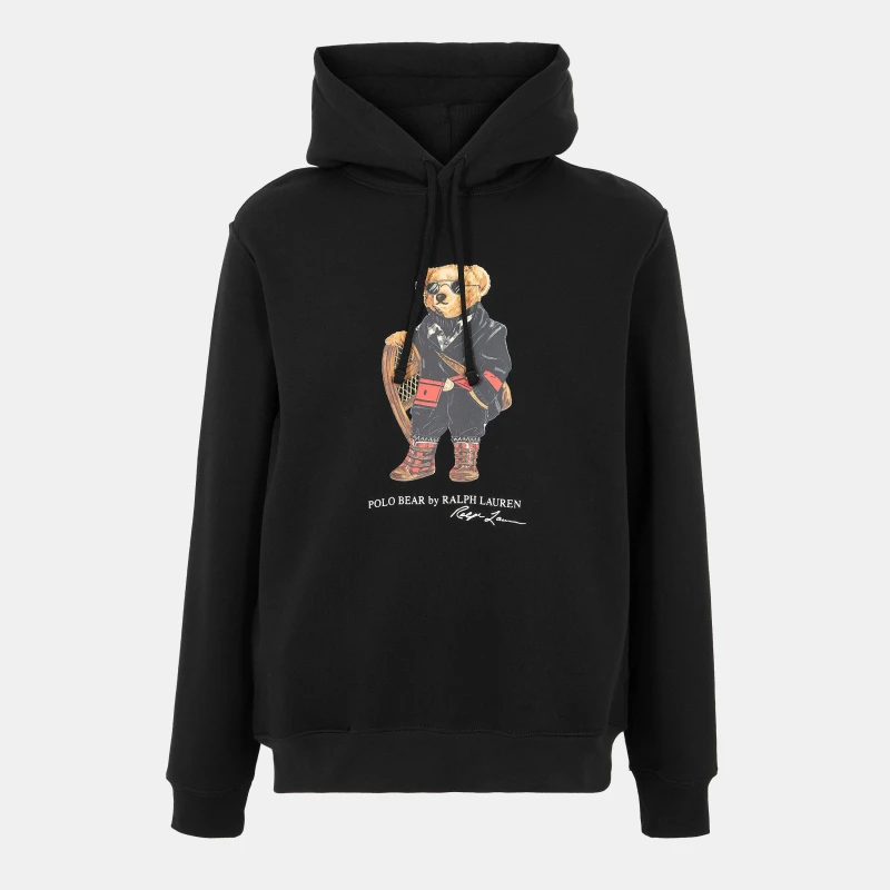 Image of Polo Ralph Lauren Mens Ski Bear Embroidered Casual Fit Hoodie Polo Black male S