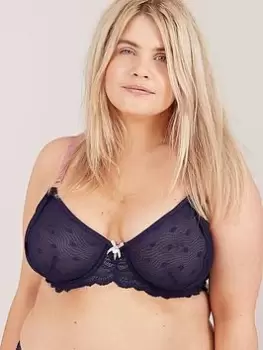 Image of Oola Spot And Lace Underwired Bra - Navy, Size 38E, Women