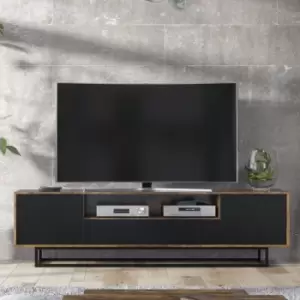 image of Creative Furniture - 200cm Loft Retro Industrial tv Unit Stand Vintage Oak Cabinet Cupboard Sideboard - oak & black