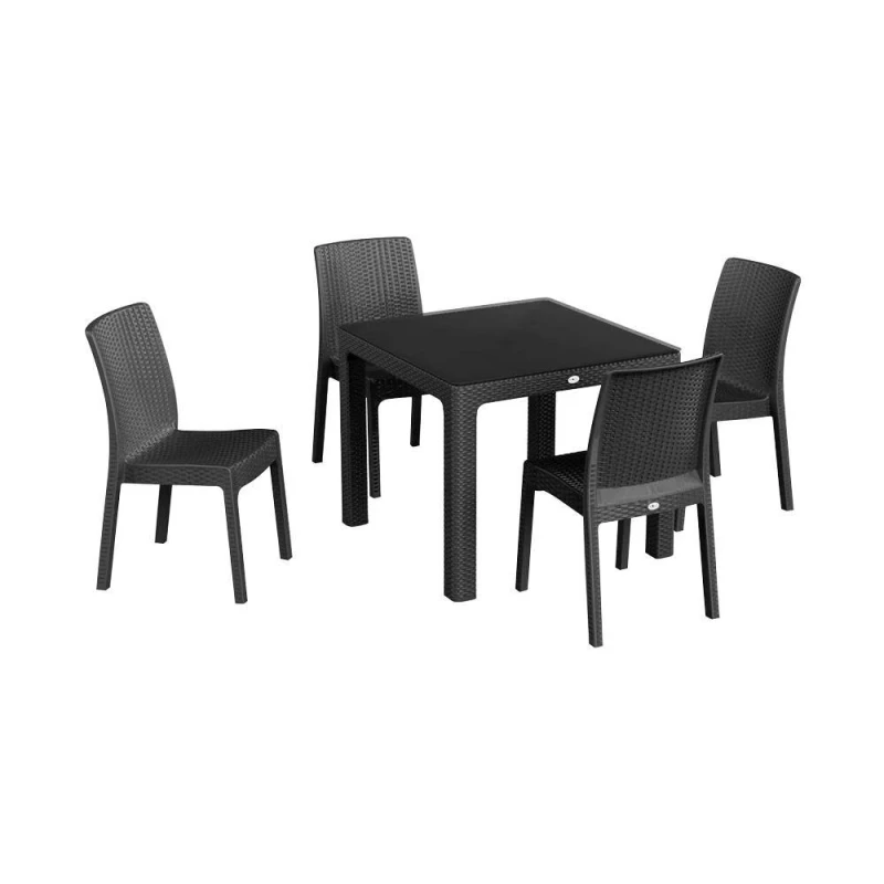Image of Harbour Housewares 5pc Noble Square Rattan Effect Patio Dining Set Set - 90cm x 90cm in Black Size: 90cm x 90cm Black Unisex 90cm x 90 cm