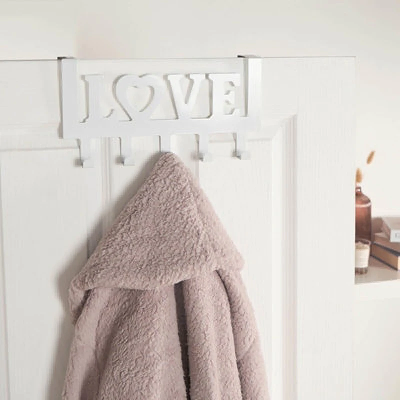 Image of OHS OHS Over Door 5 Hook Clothes Coat Hanger Love Organiser Home Decor Rail in White White One Size Unisex 5027434215898