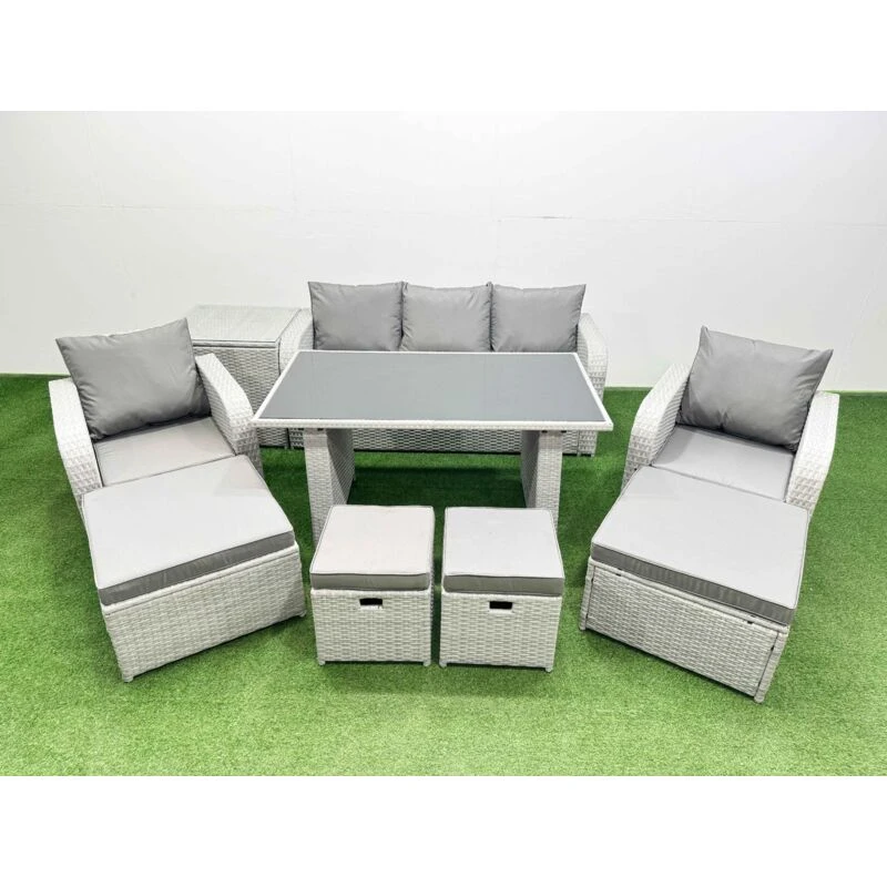 Image of Fimous 9 Seater Patio Garden Furniture Sets with Side Table in Light Grey Light Grey Unisex