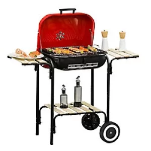 Image of Outsunny BBQ Grill 846-043 Steel, Wood, Porcelain Black, Red