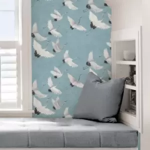 image of NuWallpaper Halcyon Blue Self Adhesive Wallpaper Blue/White