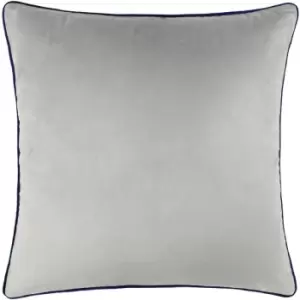 image of Paoletti - Meridian Velvet Cushion Silver/Navy - Silver/Navy