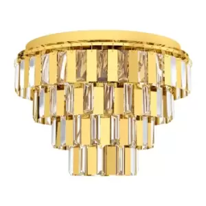 Image of Flush Ceiling Light Colour Brass Shade Tiered Clear Crystals Bulb E14 7x40W