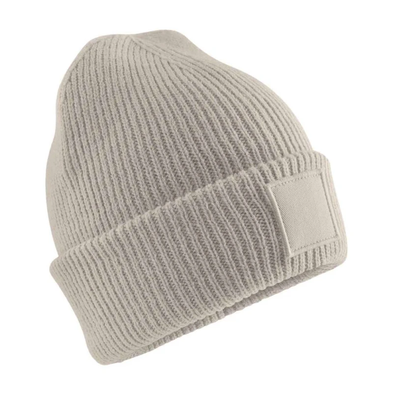 Image of Beechfield Cuffed Tonal Patch Beanie in Natural Natural Unisex One Size
