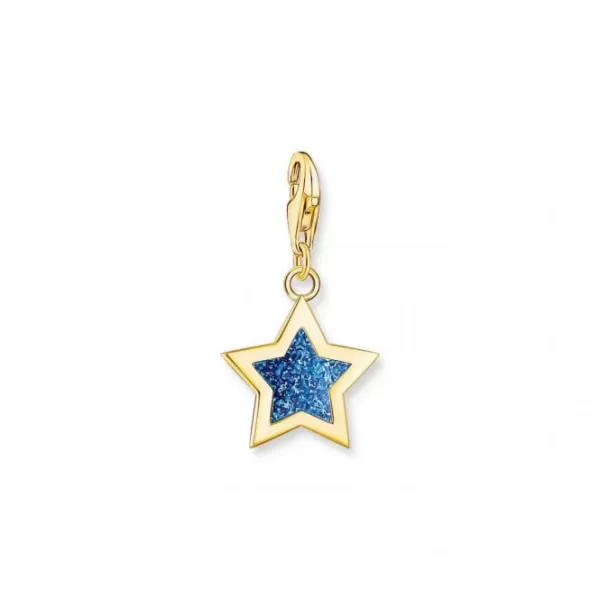 image of Charmista Sterling Silver Gold Plated Enamel Blue Star charm 2056-427-32