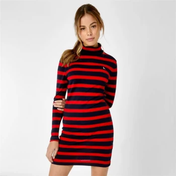 Image of Jack Wills Gilmerton Knitted Polo Neck Mini Dress - Navy/Red