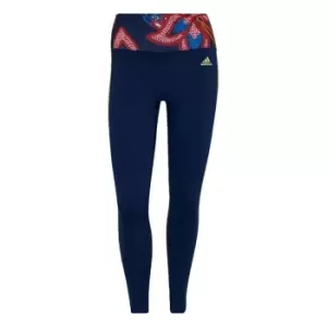 Image of adidas FARM Rio Training Essentials 7/8 Tights Womens - Mystery Blue / Hi-Res Yellow