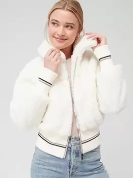 Image of BOSS Jatedy Fleece Bomber Jacket - White, Size 10, Women