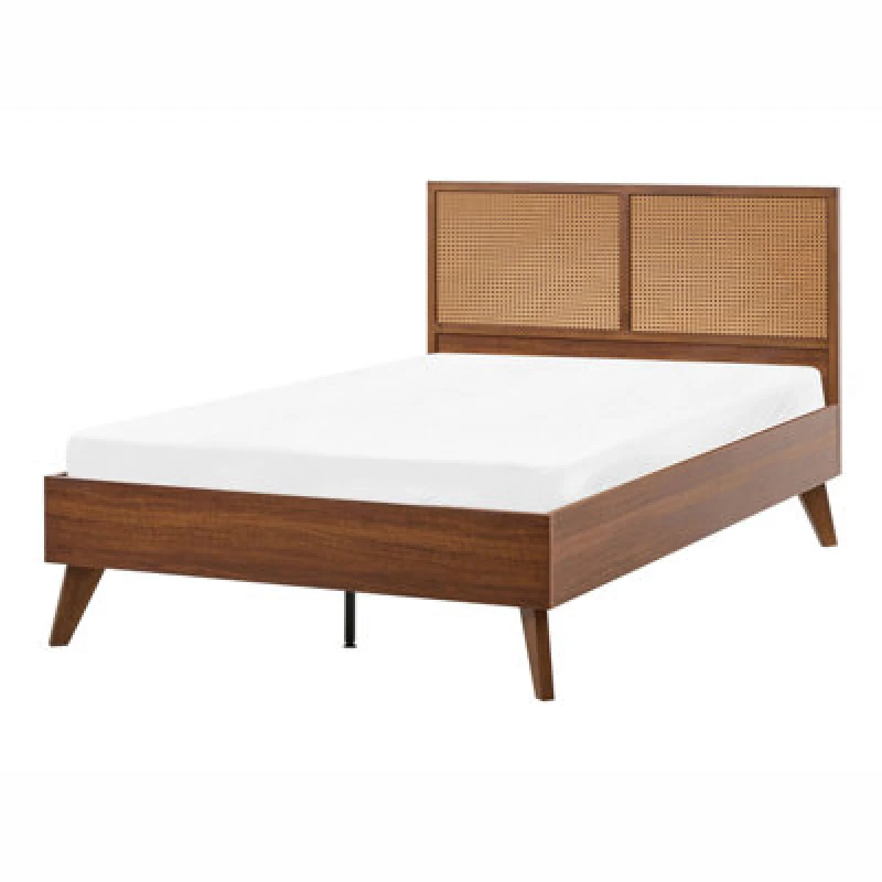 Image of Beliani Bed Pe Rattan Monpazier 120 X 200 Cm (Eu Small Double) Dark Brown