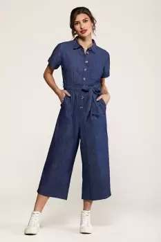 Image of Navy Cotton Denim Jumpsuit