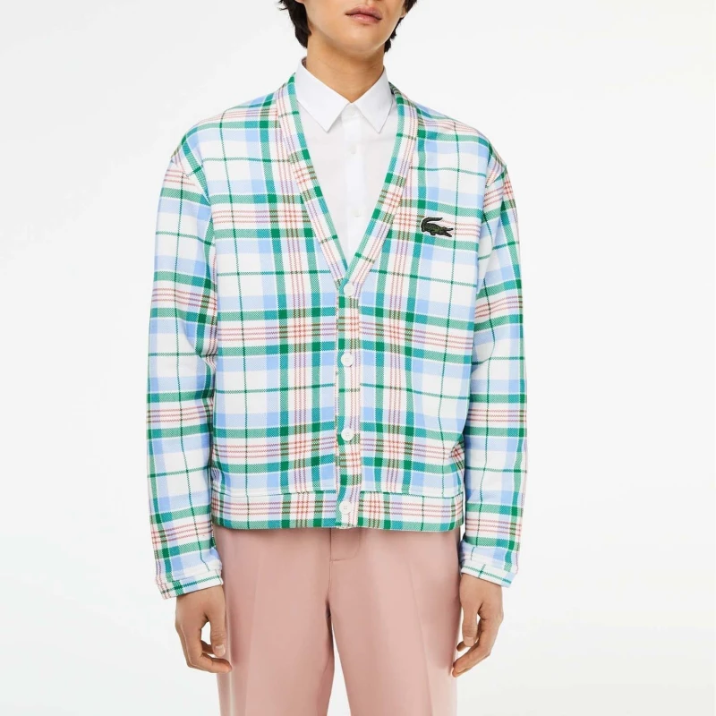 Image of Lacoste Organic Cotton V-Neck Cardigan - Multi Multi S