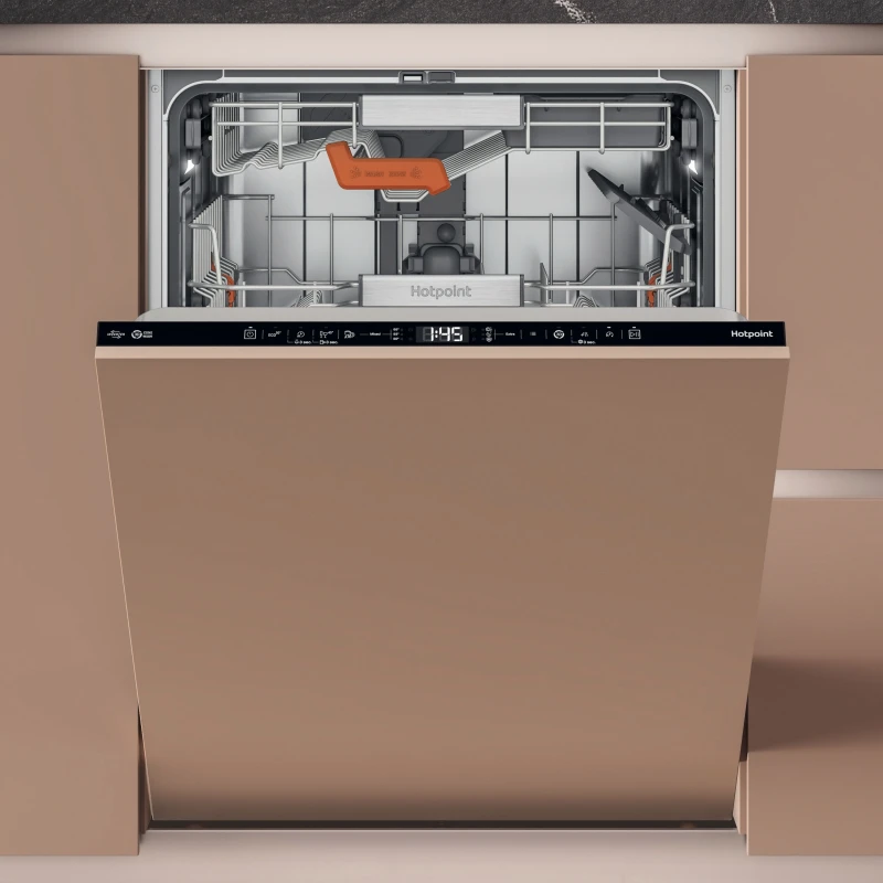 Image of Hotpoint Hydroforce H8IA15M4TU UK Fully Integrated Full Size Dishwasher - White Control Panel with Sliding Door Hinge Kit - A Rated