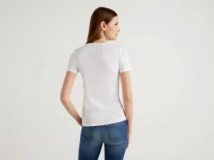 Image of Benetton, T-Shirt In 100% Cotton With Glitter Print Logo, taglia XS, White, Women