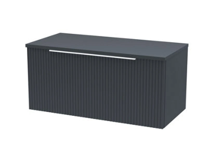 Image of Hudson Reed Fluted Wall Hung 1-Drawer Vanity Unit & Black Laminate Worktop, Stylish Counter Top Vanity Unit In Soft Black, 800mm
