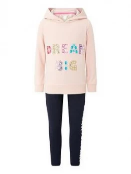 Image of Monsoon Girls Slogan Hoodie and Legging Set - Pale Pink, Size Age: 9-10 Years, Women