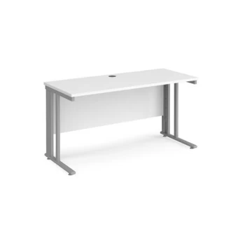 Office Desk 1400mm Rectangular Desk With Cable Managed Leg White Tops With Silver Frames 600mm Depth Maestro 25