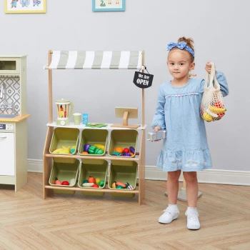 Image of Little Helper Pretend Play Wooden Market Grocery Stand Role Play Toy Set For Children with Interactive Features & 6 Accessories Green TD-13638A